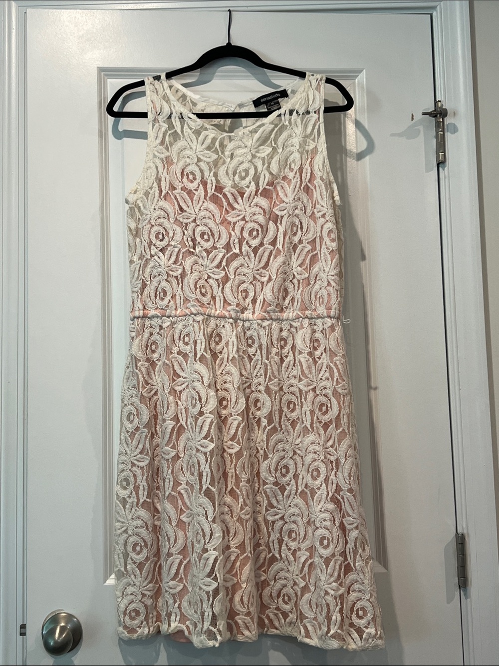 Sleeveless Lace Fit & Flare Dress in Blush Pink by ANTONIO MELANI
